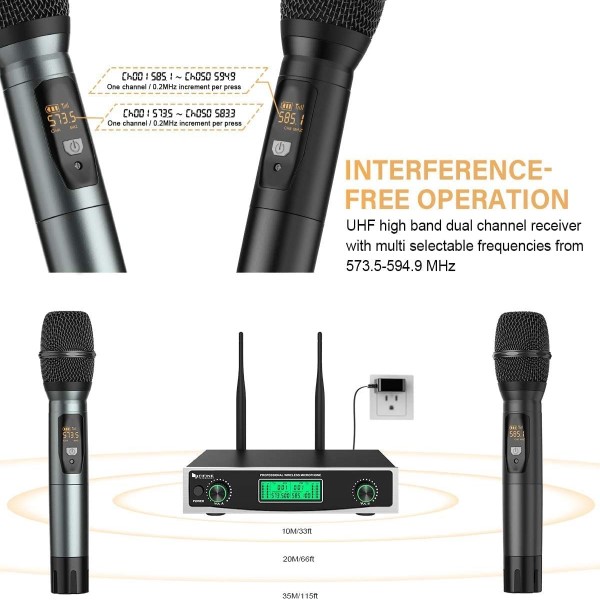 Wireless Microphone,Fifine Handheld Dynamic Microphone Wireless mic System  for Karaoke Nights and House Parties to Have Fun Over The Mixer,PA