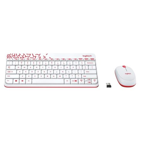 Logitech MK240 Nano Wireless USB Keyboard and Mouse Combo (White/Vivid Red)
