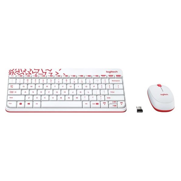 Logitech MK240 Nano Wireless USB Keyboard and Mouse Combo (White/Vivid Red)