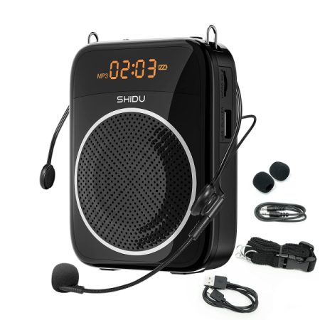Shidu S298 - Wired Portable Voice Amplifier with LED Display and Speaker (Black)