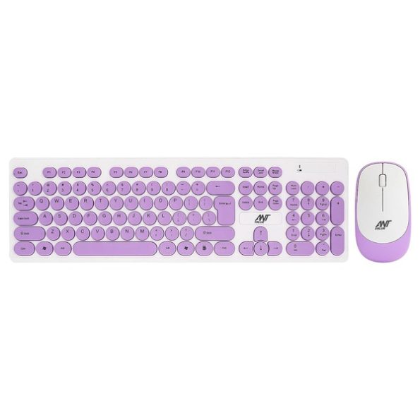 Ant Value FKBRI05 Multimedia Wireless Keyboard & Mouse Combo (Purple White)