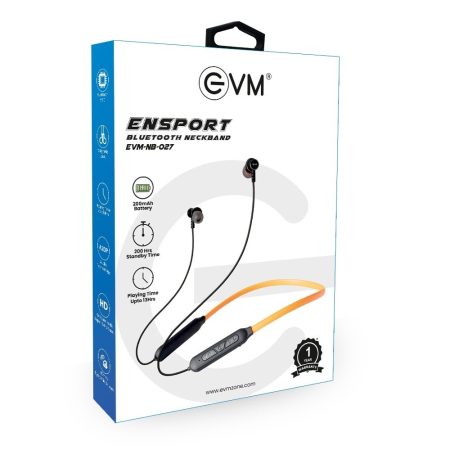 EVM Ensport EVM-NB-027 Bluetooth neckband with A2DP Audio Technology, CVC Noise Cancellation Technology (Black & Yellow)