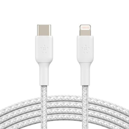 Belkin Boostcharge Apple Certified Braided Lightning to USB-C Charge and Sync Type C Cable, Tough and Durable, For iPhone, iPad, Air Pods, 3.3 Feet (1 Meter) - White