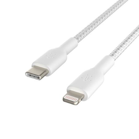 Belkin Apple Certified Braided Lightning to USB-C Charge and Sync Type C Cable, Tough and Durable, For iPhone, iPad, Air Pods, 3.3 Feet (1 Meter) - White