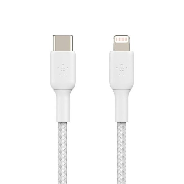 Belkin Apple Certified Braided Lightning to USB-C Charge and Sync Type C Cable, Tough and Durable, For iPhone, iPad, Air Pods, 3.3 Feet (1 Meter) - White