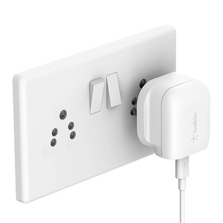 Belkin 18W USB-C (Type C) Charger Adapter for iPhone 15, 14, 12 Series, iPad & Android Phones - White