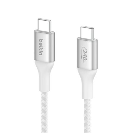 Belkin USB-C to USB-C Braided 3.3 feet (1 meters) 240W PD, Fast Charge and Sync Type C Cable for iPhone 15 Series, Macbook, USB-C Laptops, other USB-C Devices, USB-IF certified – White