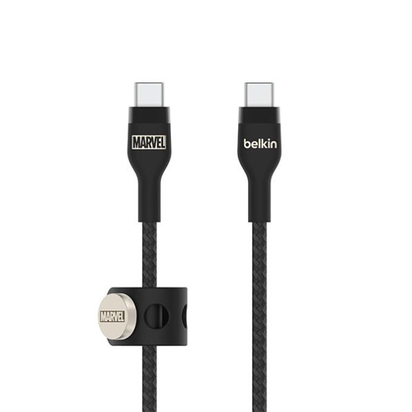 Belkin X Marvel Edition, USB-C to USB-C Braided 6.6 feet (2 meters) 60W PD, Fast Charge and Sync Type C Cable for USB-C Devices, USB-IF certified - Black & Gold