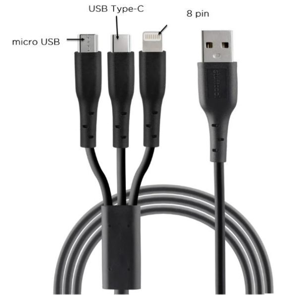 Stuffcool Tres Sync & Charge 3 in 1 Cable 1.5M Black