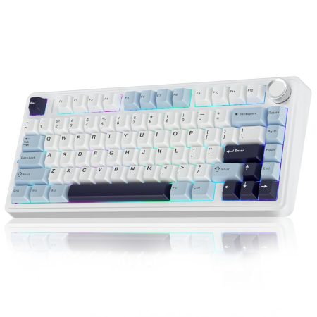 AULA F75 75% Wireless Mechanical Keyboard | Hot Swappable | Pre-lubed Linear Switches | RGB Backlit | 2.4GHz/Type-C/Bluetooth Gaming Keyboard (Keyboard,Ice Blue+Ice Vein Switch)