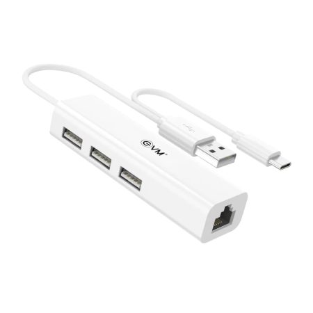 EVM USB 2.0 + RJ45 HUB High-Speed Ethernet Adapter & USB Hub Combo