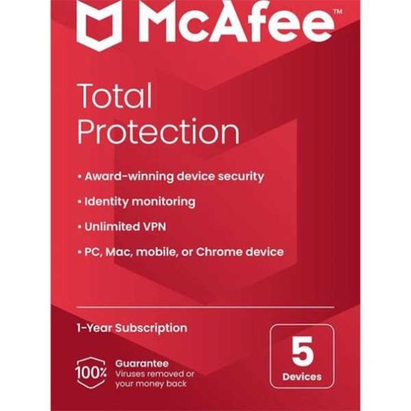 McAfee Total Protection 2024 | 5 Device, 1 Year | Antivirus Internet Security Software | Password Manager & Dark Web Monitoring Included | PC/Mac/Android/iOS | Email Delivery