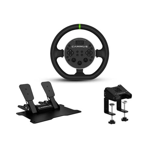 Cammus Direct Drive Wheel Bundle - C5 Steering Wheel, CP5 Pedals, CS5 Desk Clamp