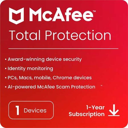 McAfee Total Protection 2024 | 1 Device, 1 Year | Antivirus Internet Security Software | Password Manager & Dark Web Monitoring Included | PC/Mac/Android/iOS | Email Delivery