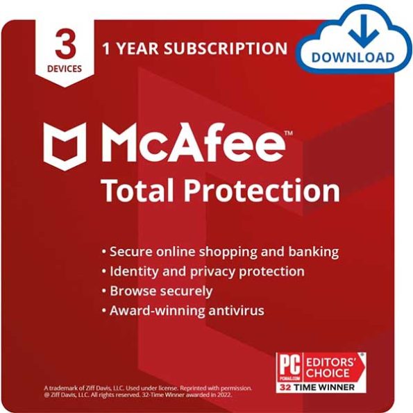 McAfee Total Protection 2024 | 3 Device, 1 Year | Antivirus Internet Security Software | Password Manager & Dark Web Monitoring Included | PC/Mac/Android/iOS | Email Delivery