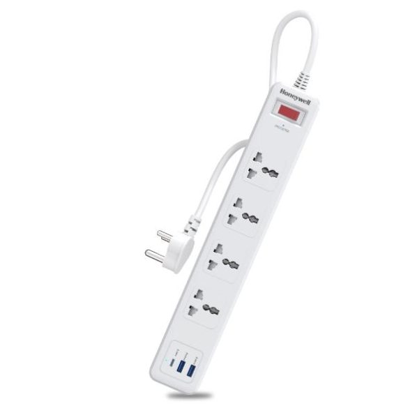 Honeywell 4 Outlet Surge Protector with 1xType C with PD & 2xUSB – White