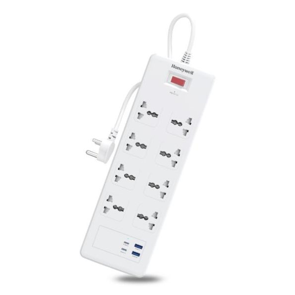 Honeywell 8 Outlet Surge Protector with 2 Type C with PD & 2 USB – White